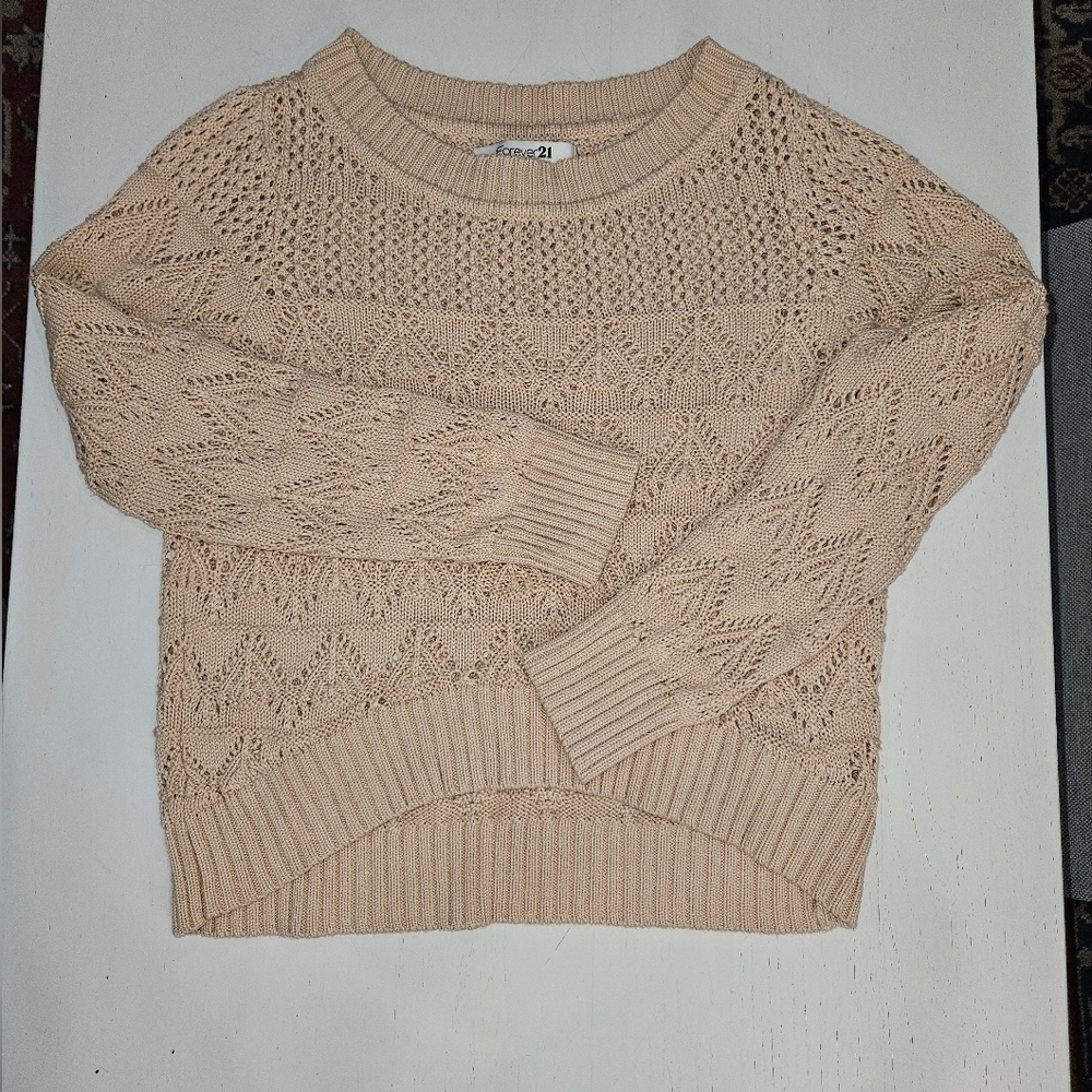 FOREVER 21 KNIT CROP SWEATER. Beige Brown Tan Cream. Vintage, Bohemian, Y2k
